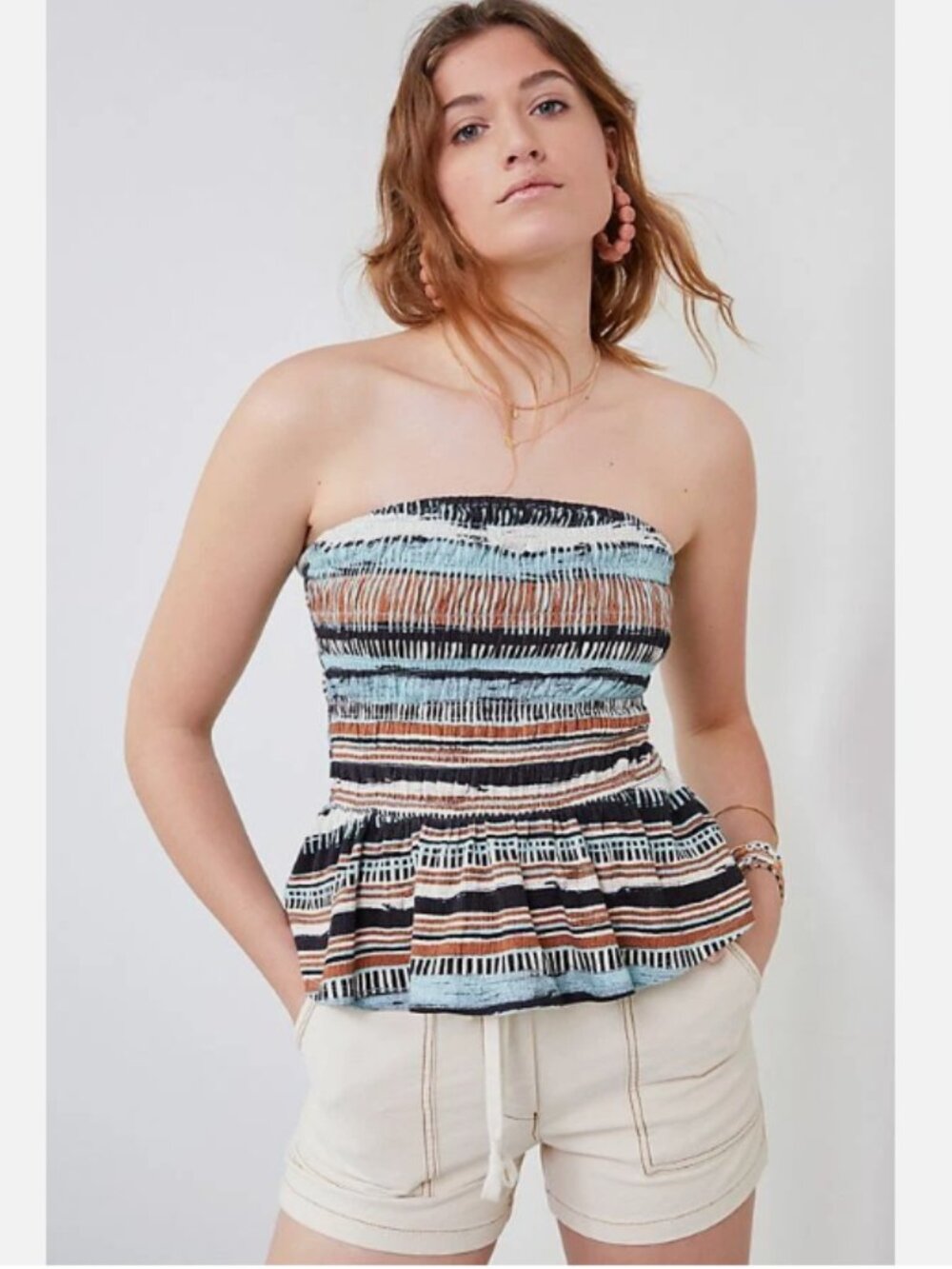 Anthropologie Porridge Smocked Peplum Tube Top Medium